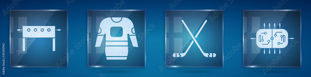 Set Hockey table, Hockey jersey, Ice hockey sticks and Hockey table. Square glass panels. Vector.