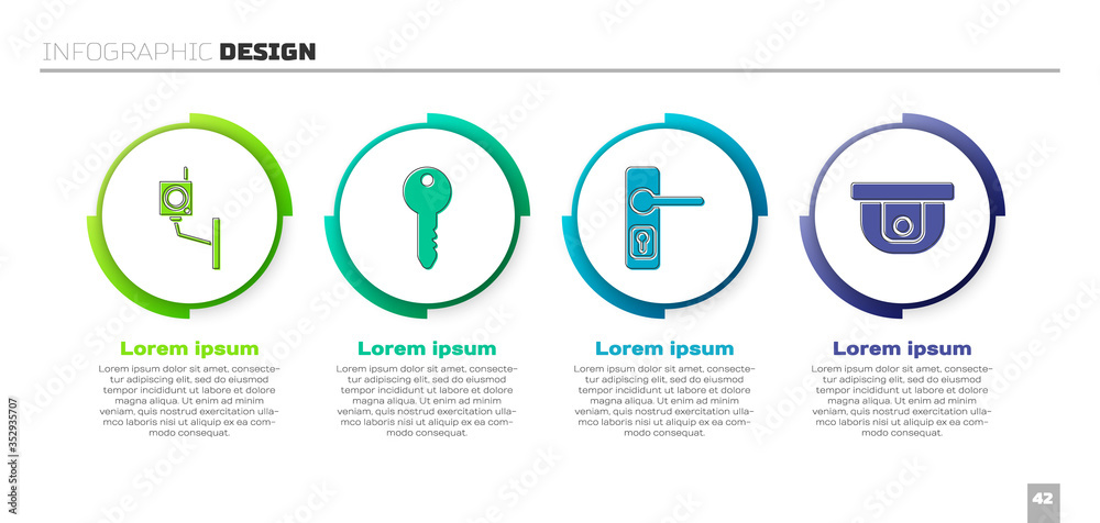 设置安全摄像头、钥匙、门把手和运动传感器。商业信息图模板。矢量
