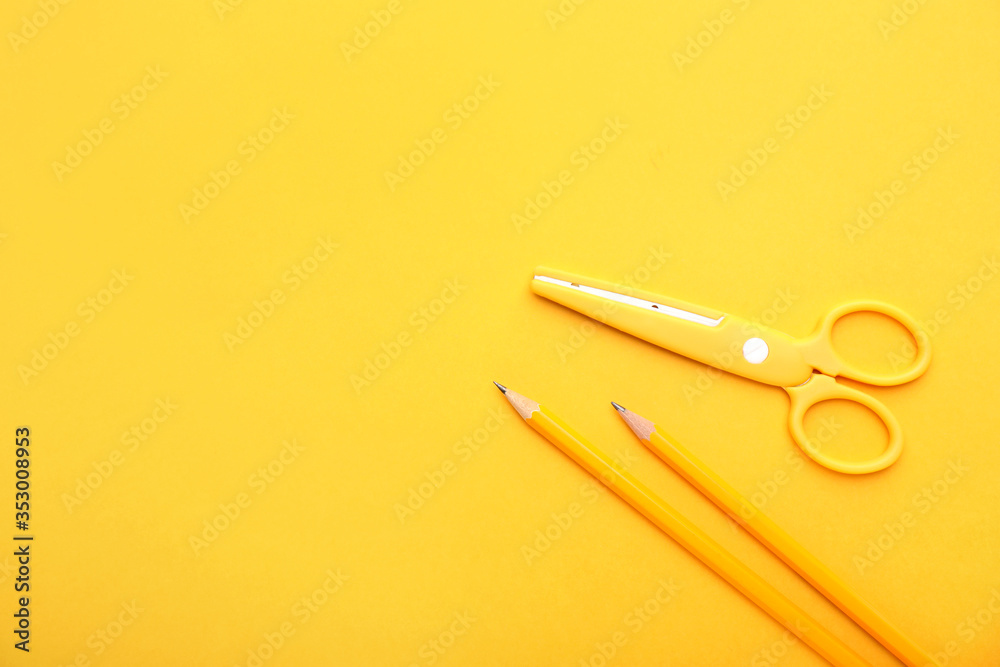 School supplies on color background