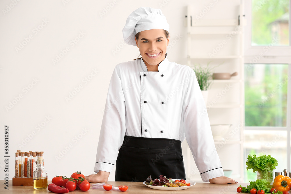 Portrait of transgender chef in kitchen