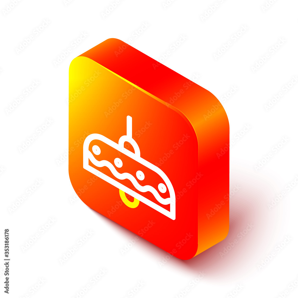 Isometric line Chandelier icon isolated on white background. Orange square button. Vector Illustrati