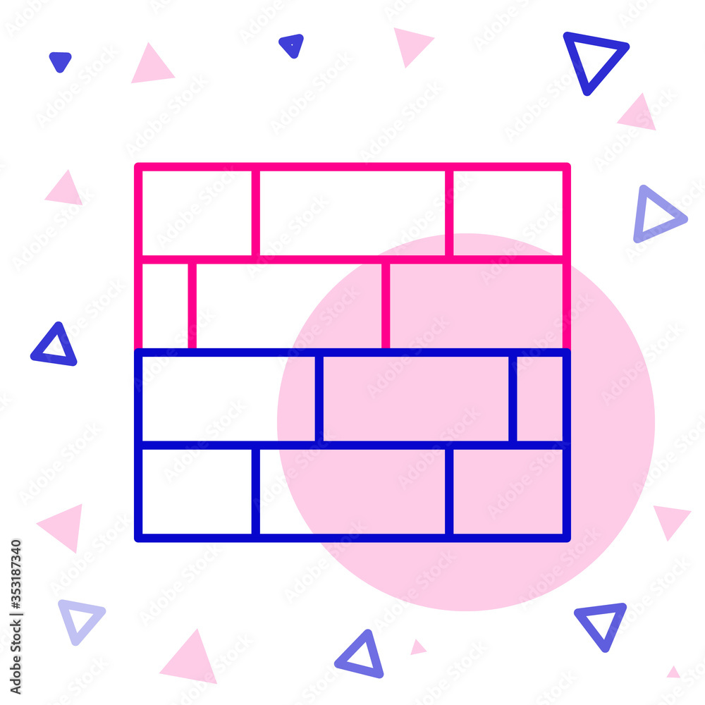 线条砖图标隔离在白色背景上。彩色轮廓概念。矢量插图。