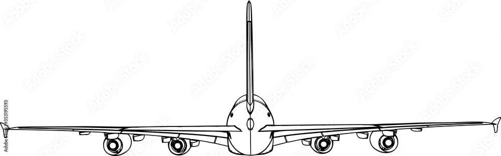 Commercial passenger plane back view vector.