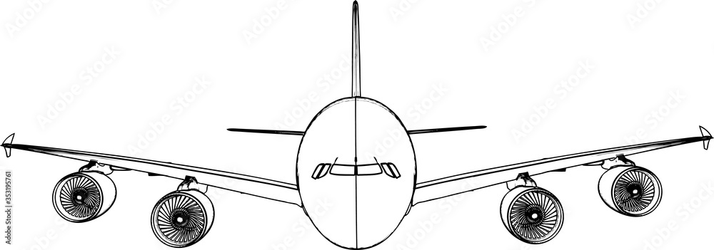 商用客机正面视图矢量。