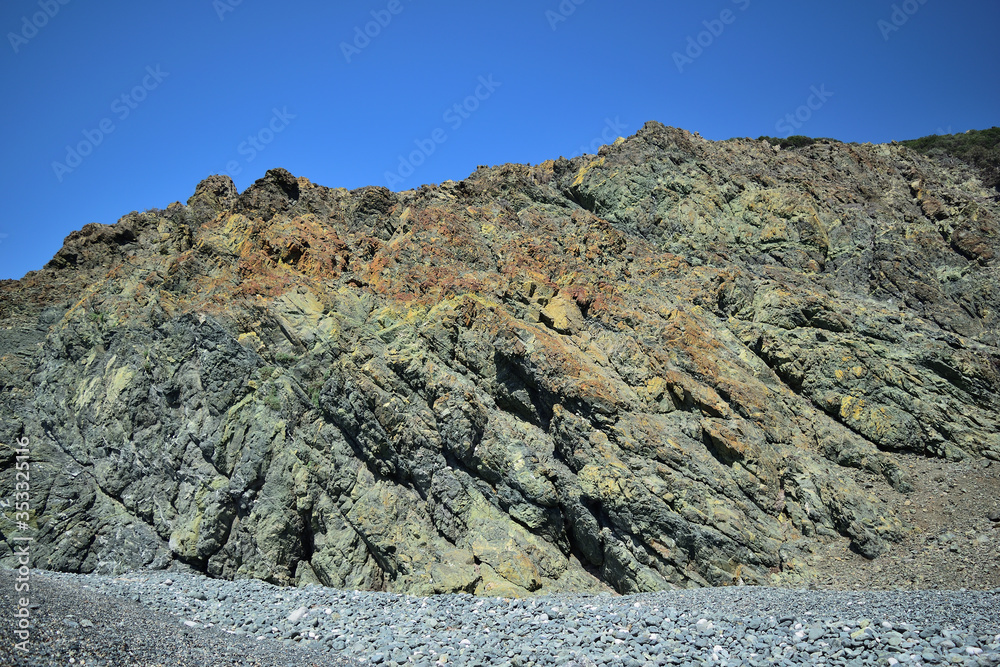 Rocky coast of the sea - granite erosion at Kipos beach, Samothraki island, Greece, Aegean sea