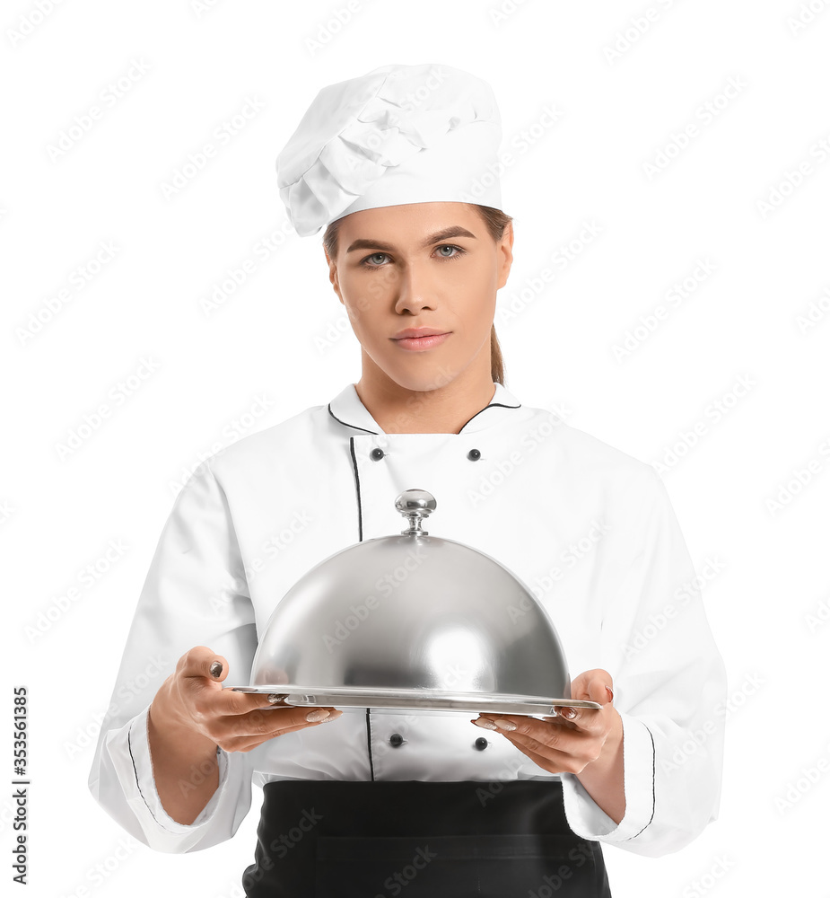 Transgender chef on white background