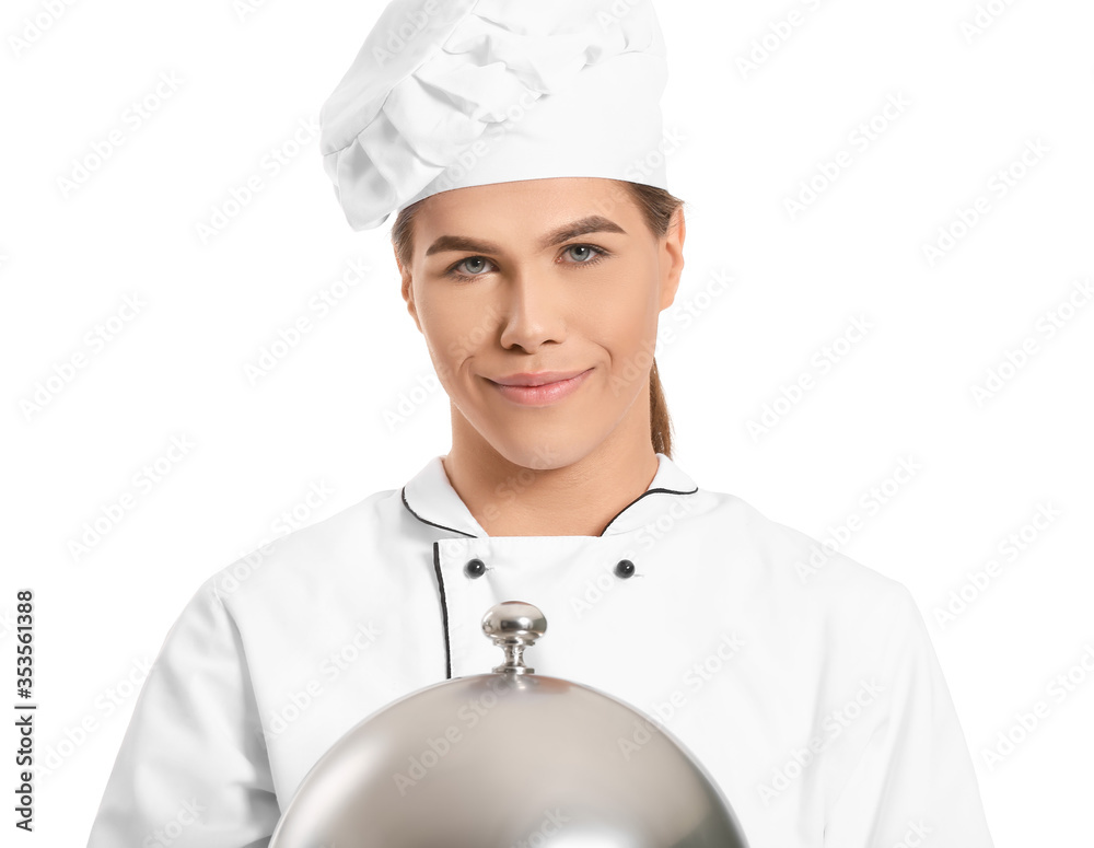 Transgender chef on white background