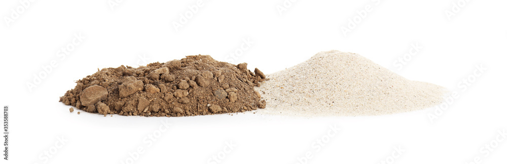 Heaps of different soils on white background