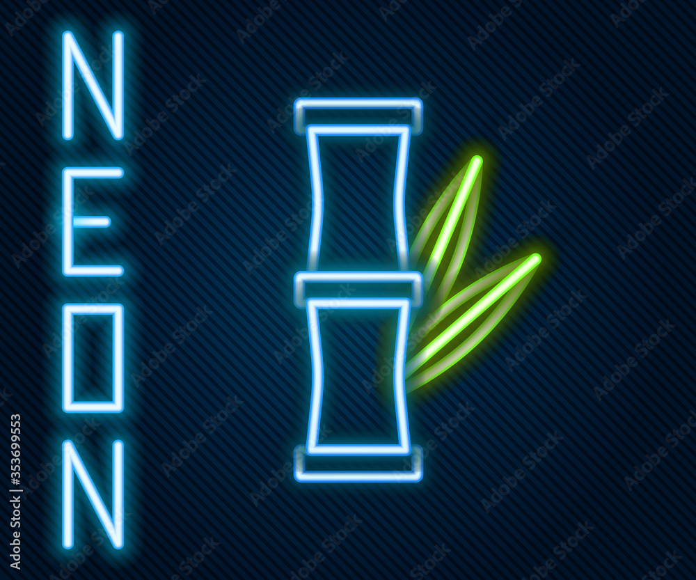 Glowing neon line Bamboo icon isolated on black background. Colorful outline concept. Vector. Illust