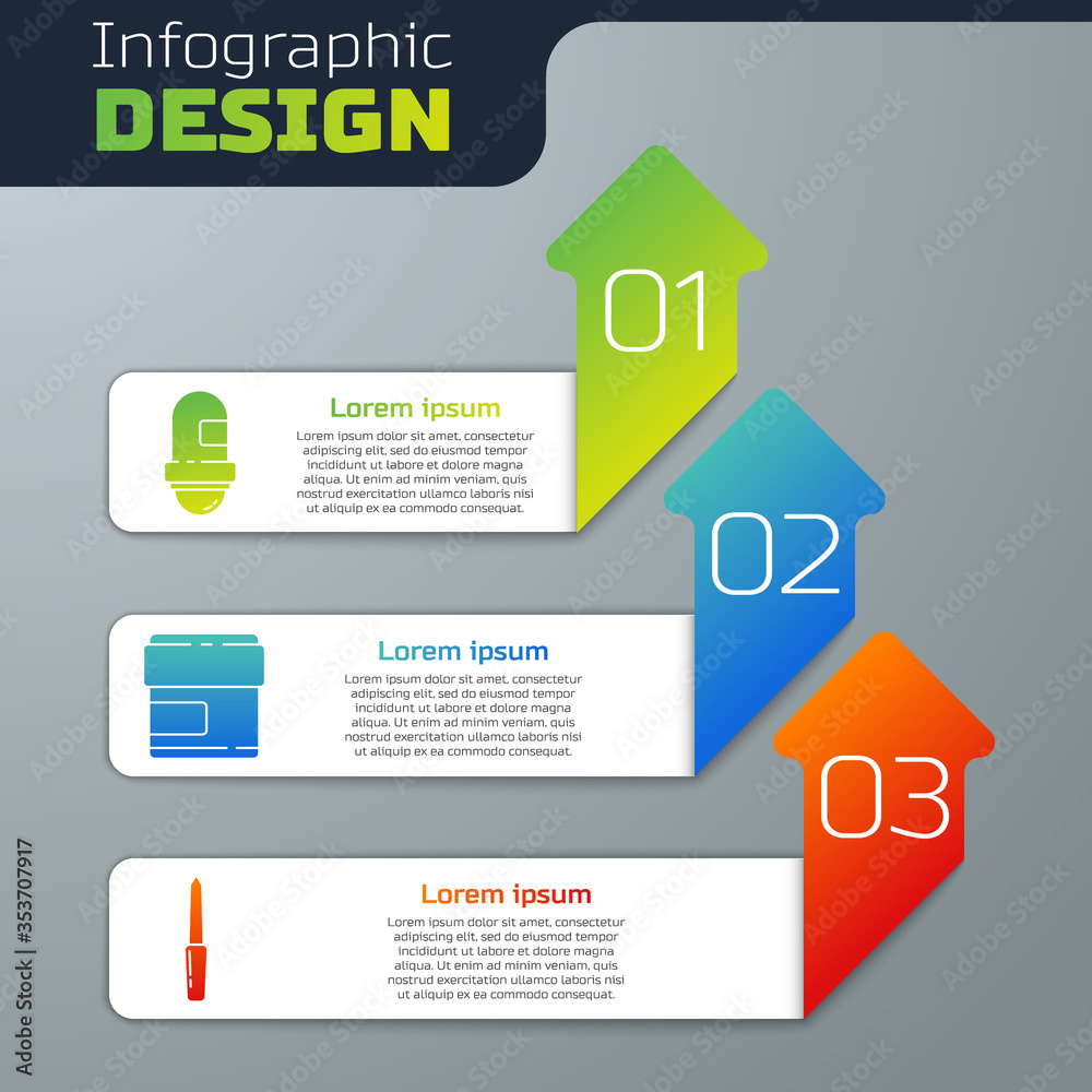 Set Antiperspirant deodorant roll, Cream or lotion cosmetic tube and Nail file. Business infographic