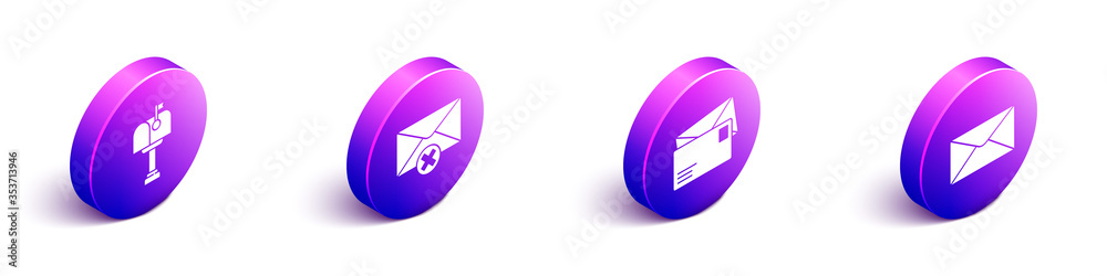 Set Isometric Mail box, Delete envelope, Envelope and Envelope icon. Vector.