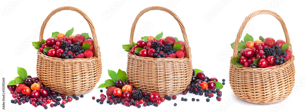 Fresh berries in basket isolated on white background