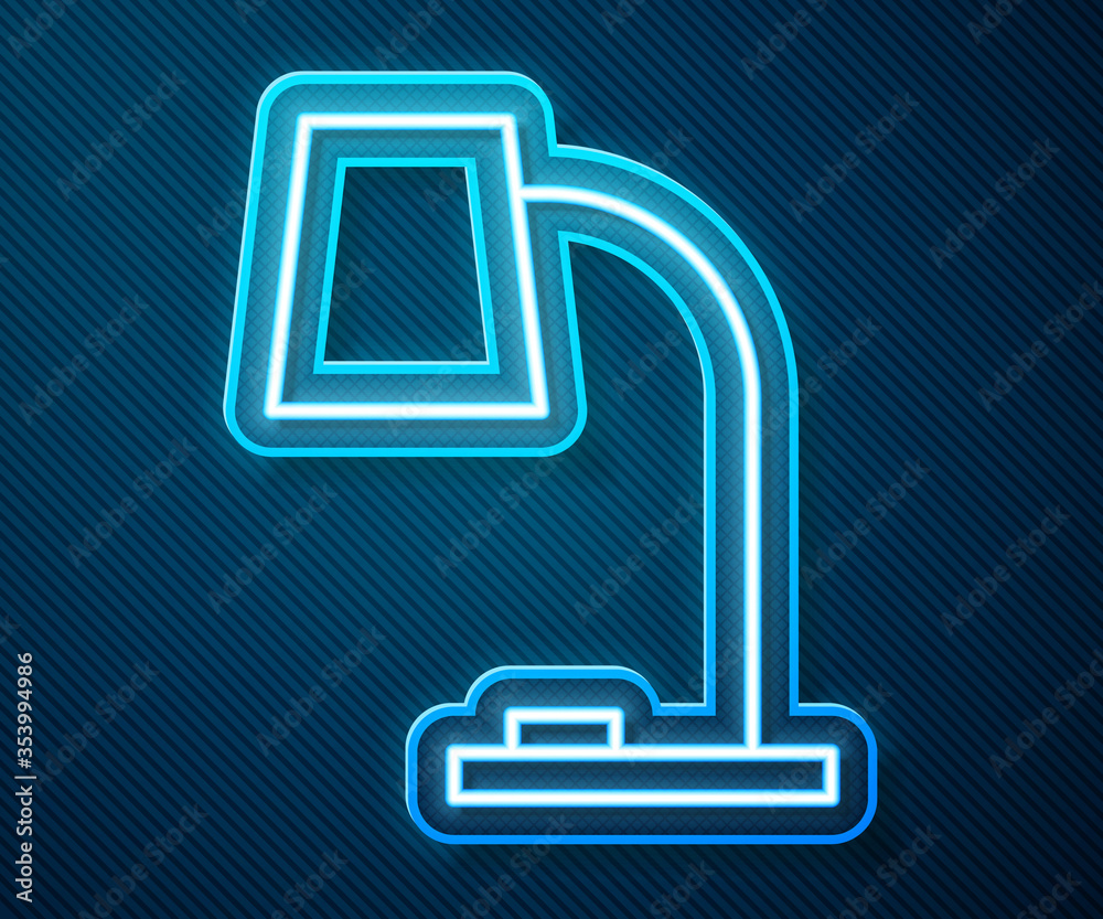 Glowing neon line Table lamp icon isolated on blue background. Table office lamp. Vector. Illustrati