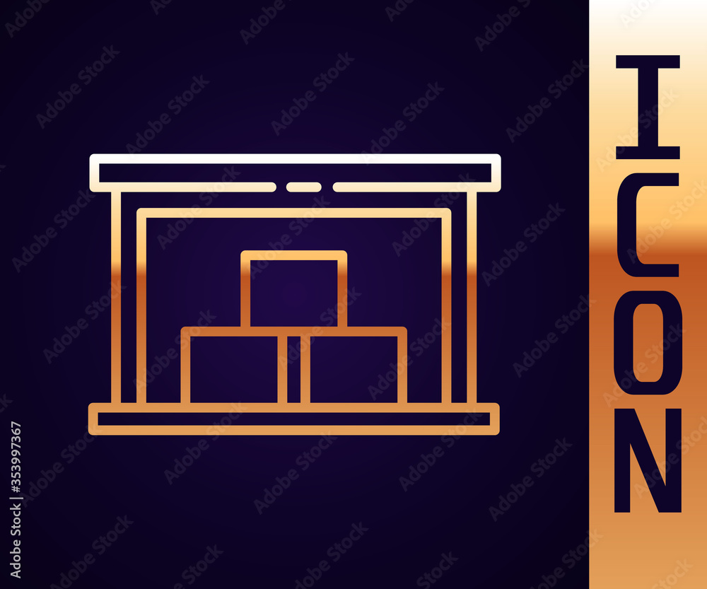 Gold line Warehouse icon isolated on black background. Vector. Illustration