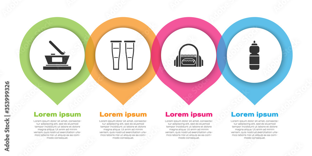 Set Ice hockey cup champion, Crutch or crutches, Sport bag and Fitness shaker. Business infographic 