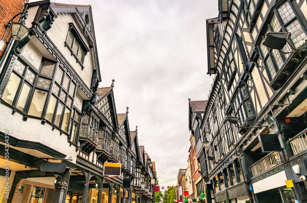 Traditional English architecture in old town of Chester - England, UK