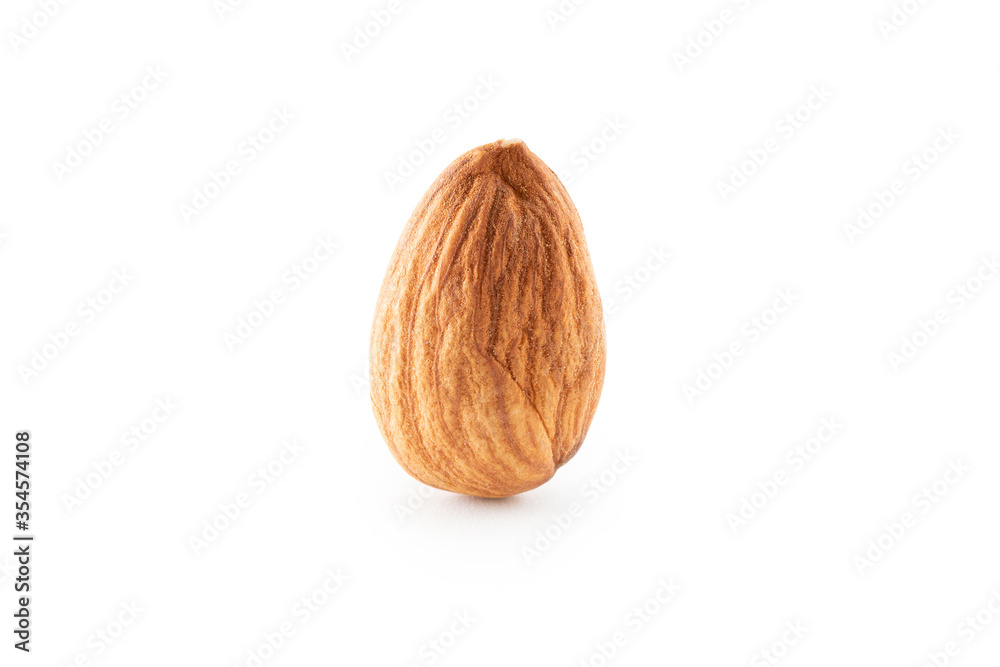 macro Almonds isolated on white background, File contains a clipping path.