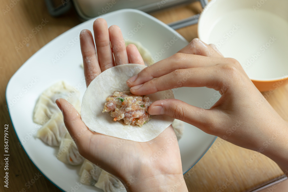 Homemade hand wrapping dumpling.