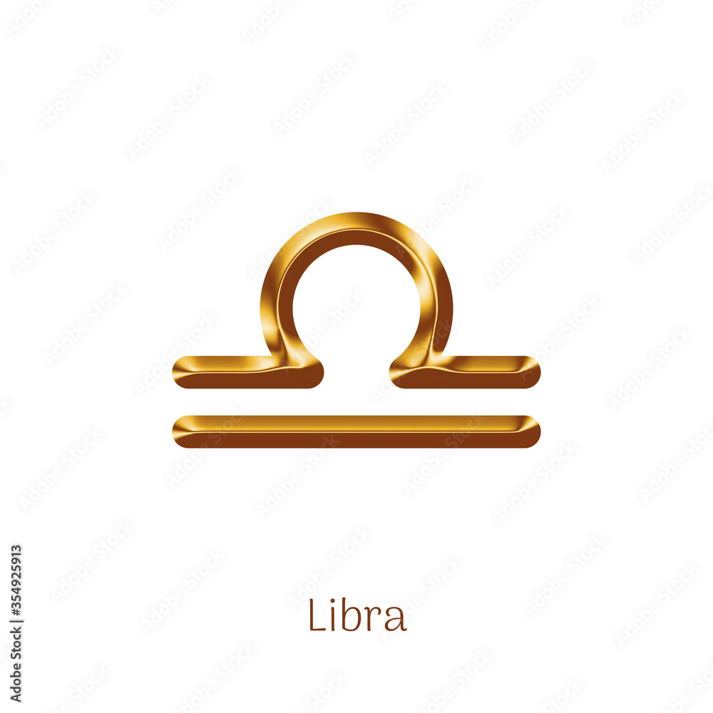 Libra golden zodiac sign isolated on white background. Star sign for astrology horoscope. Luxury zod