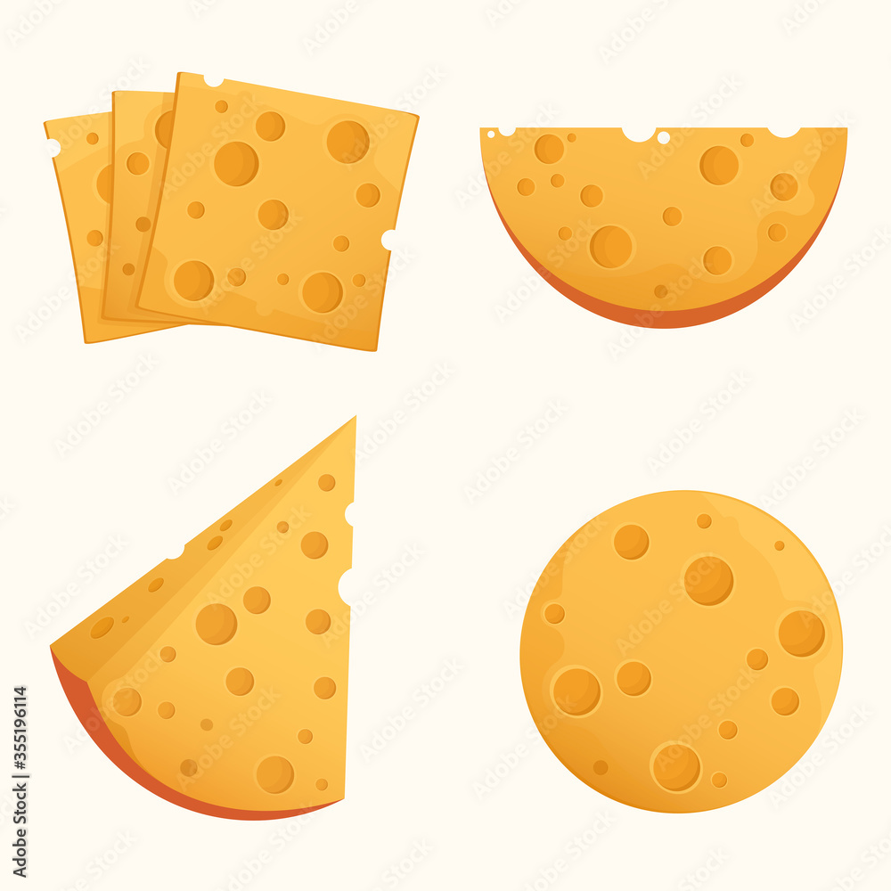 Set of tasty cheeses, vector illustration. 