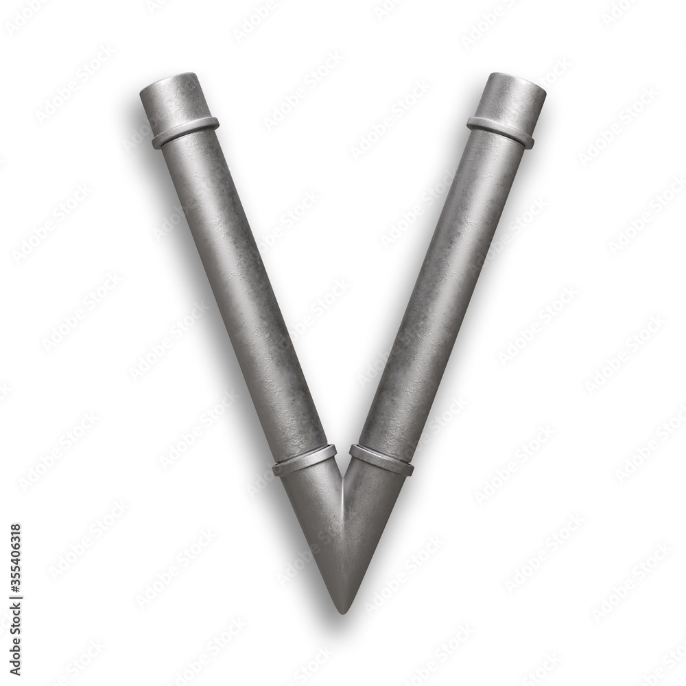 Alphabet made of Metal pipe, letter V with clipping path