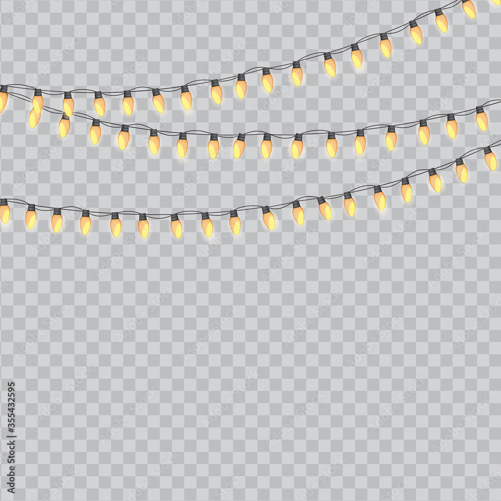 黄色Garland灯泡节日隔离矢量插图