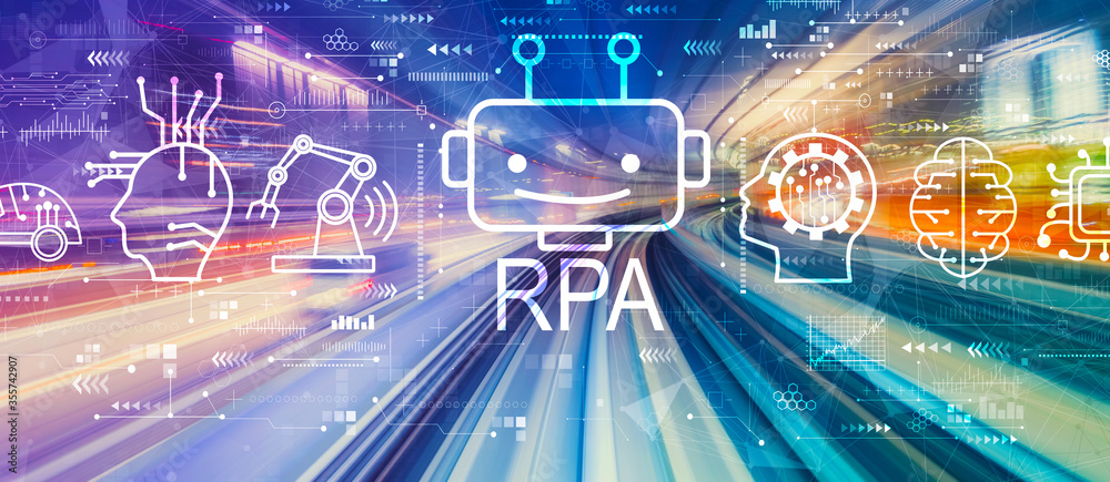 Robotic Process Automation RPA theme with abstract high speed technology POV motion blur