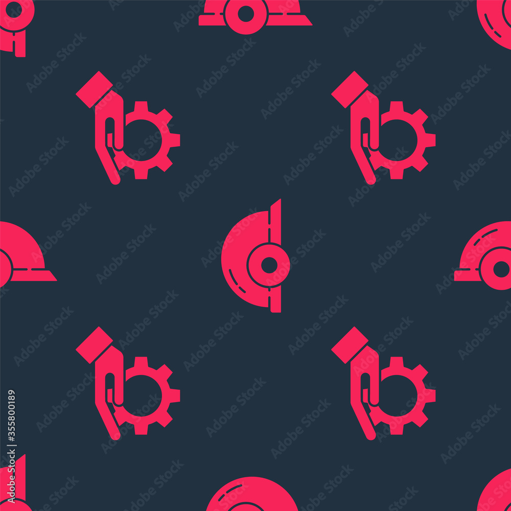 Set Settings in the hand and Worker safety helmet on seamless pattern. Vector