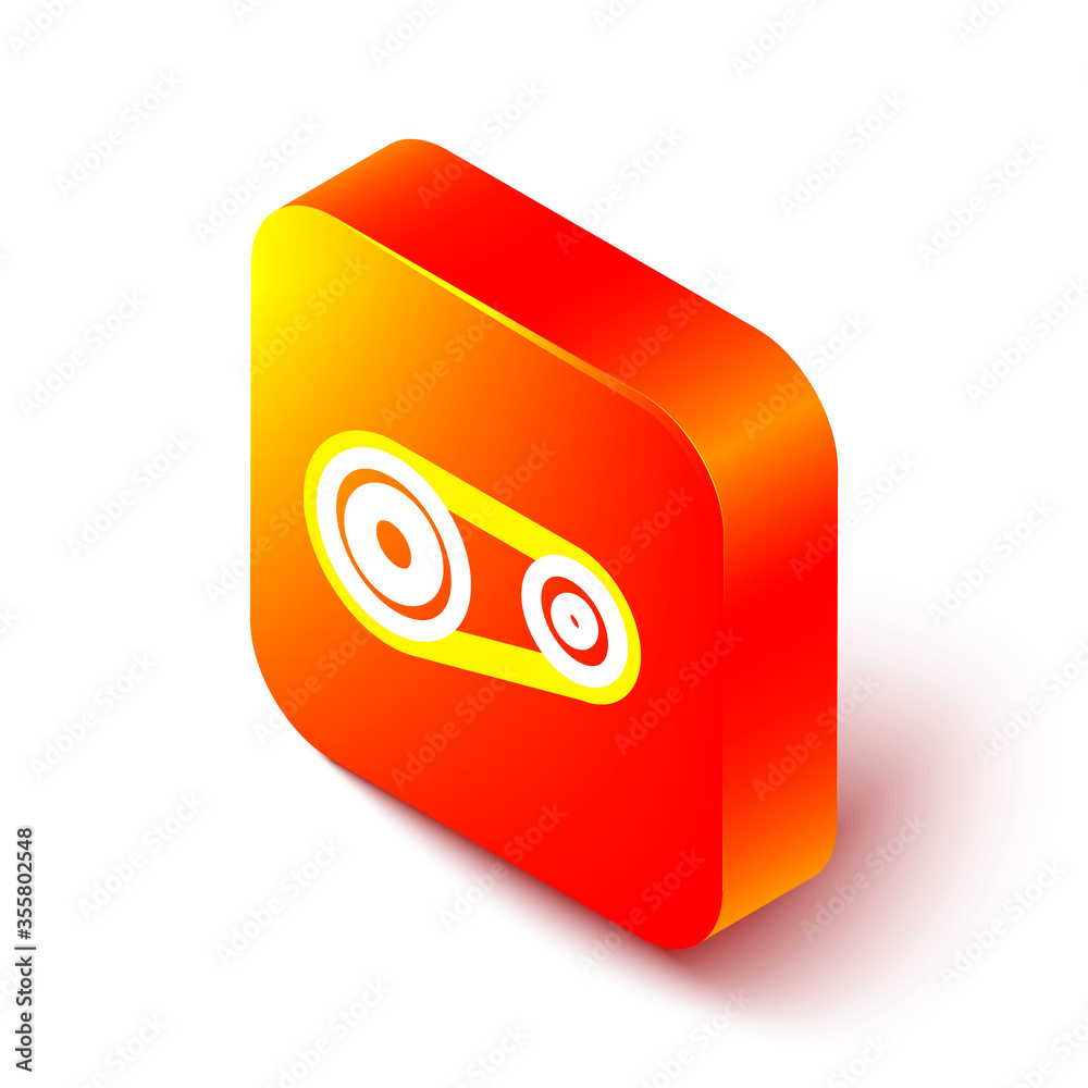 Isometric line Timing belt kit icon isolated on white background. Orange square button. Vector Illus