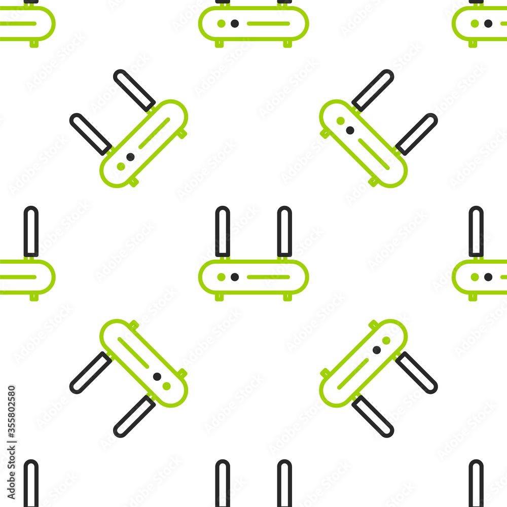线路路由器和wi-fi信号图标在白色背景上隔离无缝图案。无线以太网m