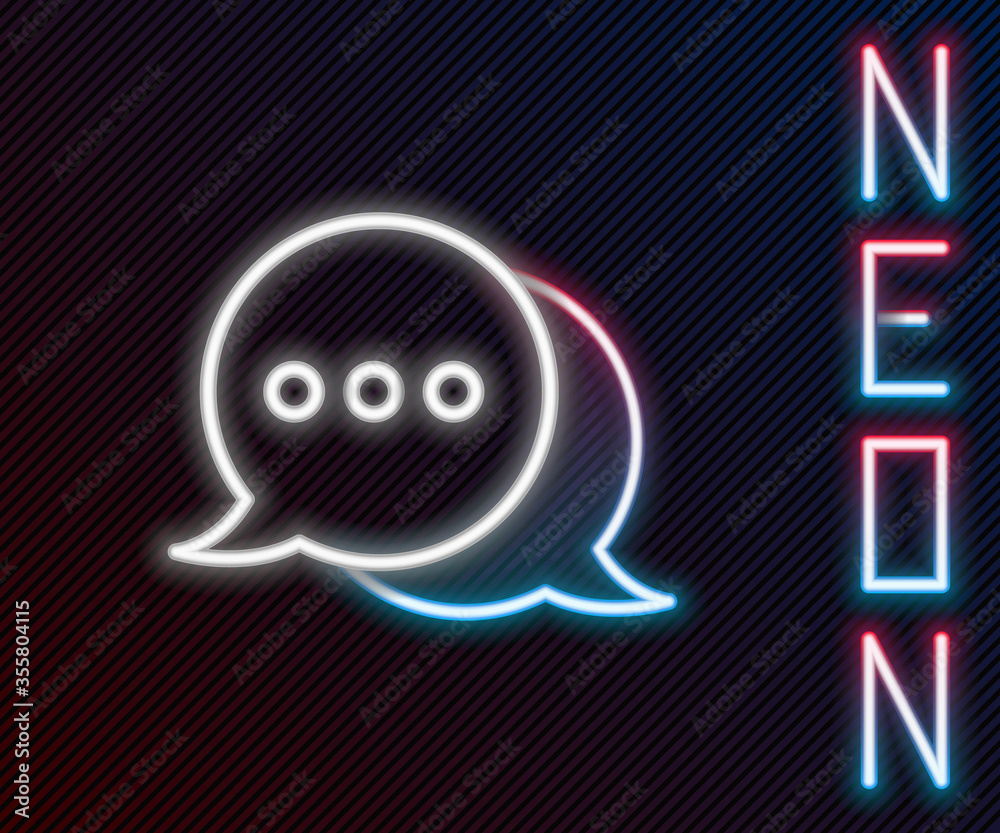 Glowing neon line Speech bubble chat icon isolated on black background. Message icon. Communication 