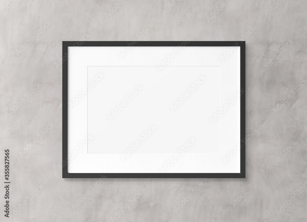 Black rectangular wooden frame on concrete background 3D rendering