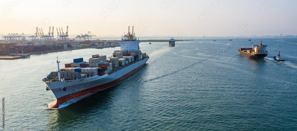 Container cargo ship, Freight shipping maritime vessel, Global business import export commerce trade