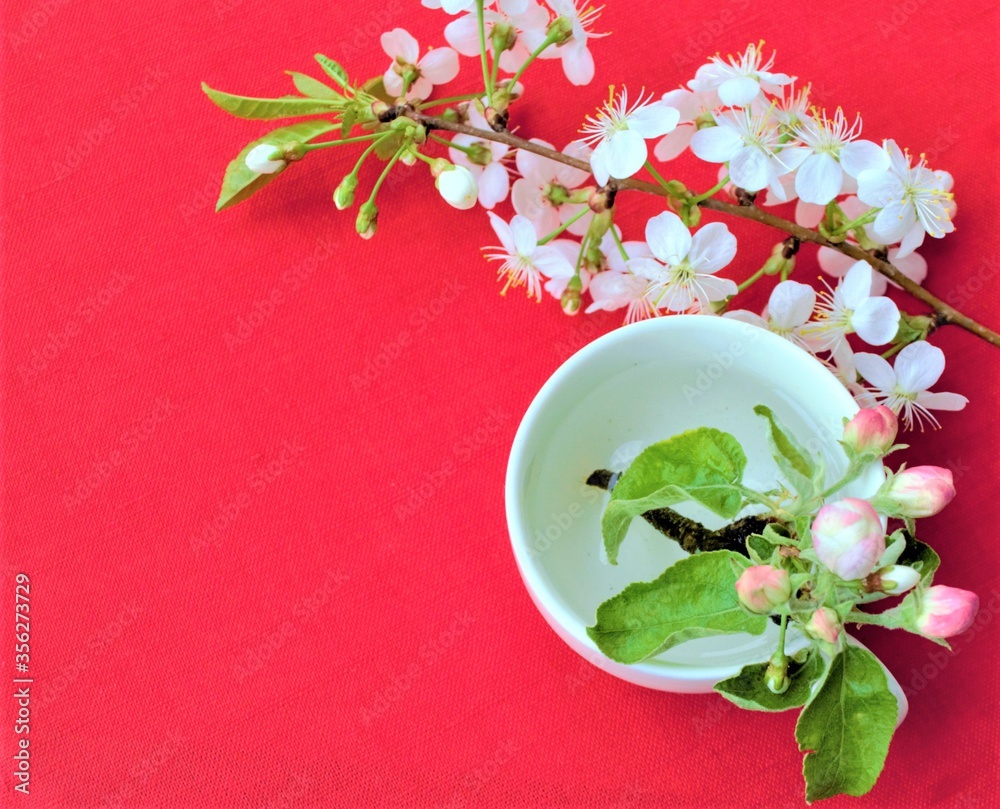 bouquet of flowers and a cup of tea