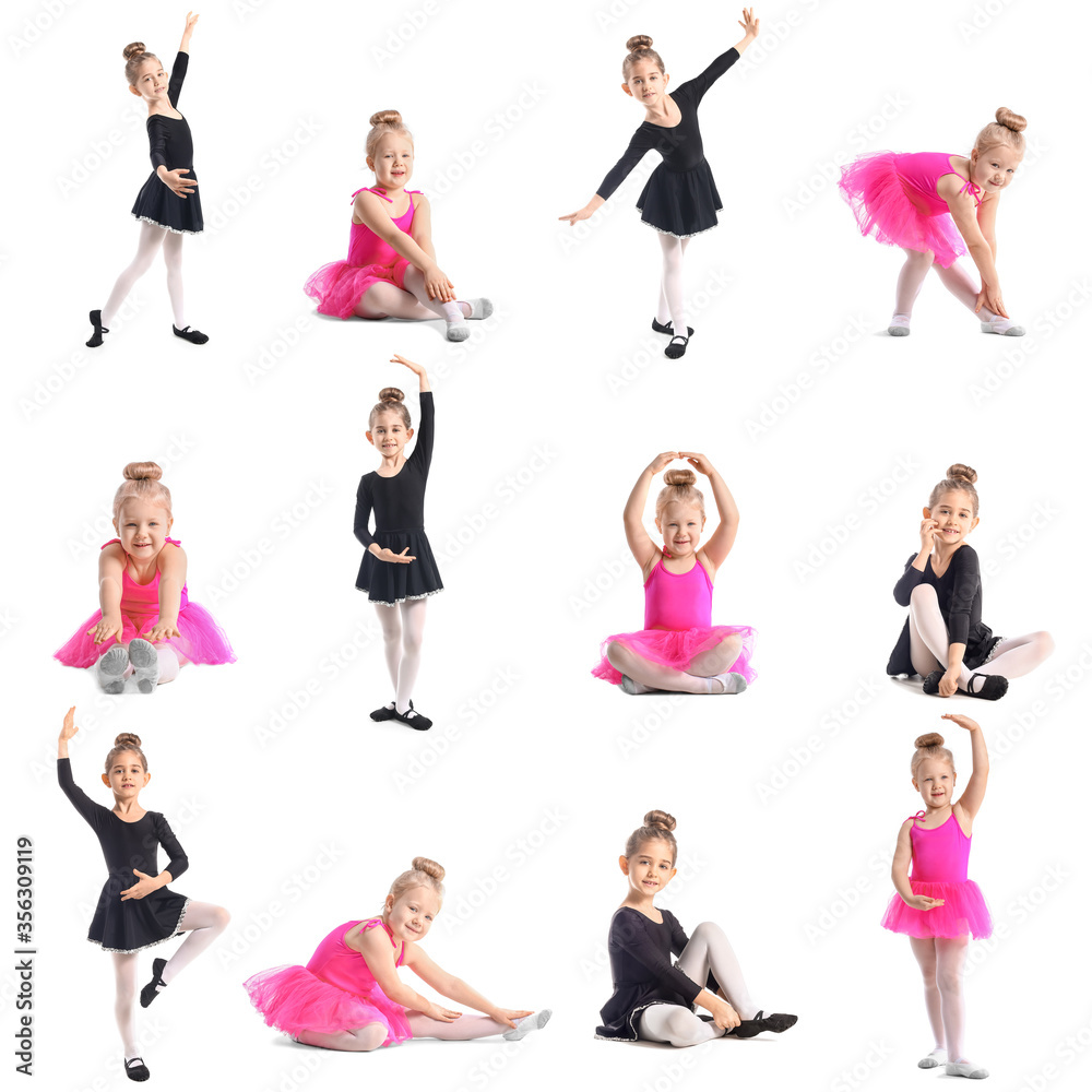 Set of cute little ballerinas on white background