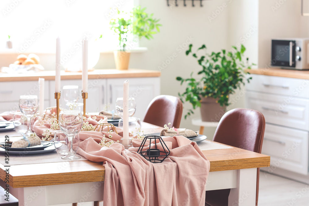 Served table in modern dining room