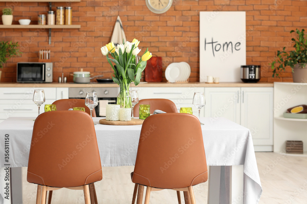 Served table in modern dining room