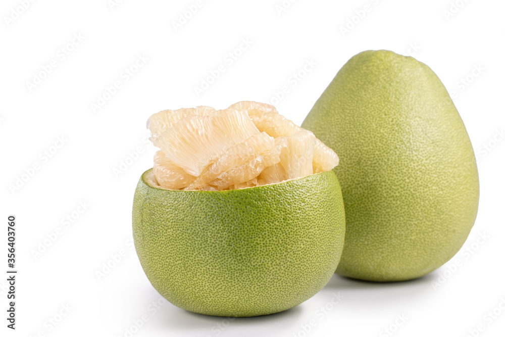 Fresh pomelo, pummelo, grapefruit, shaddock isolated on white background, close up, cut out, clippin