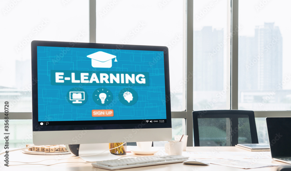 E-learning and Online Education for Student and University Concept. Video conference call technology