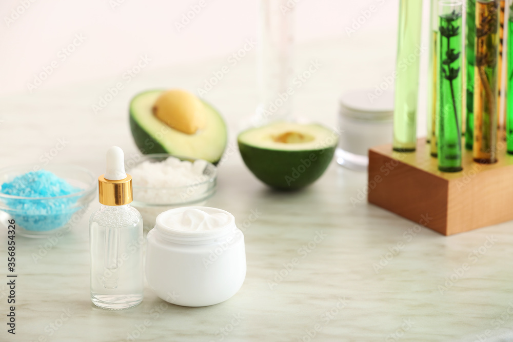 Natural cosmetics on table in laboratory