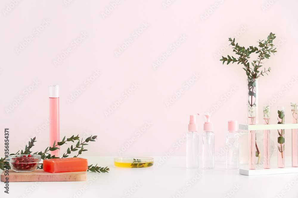 Natural cosmetics on table in laboratory