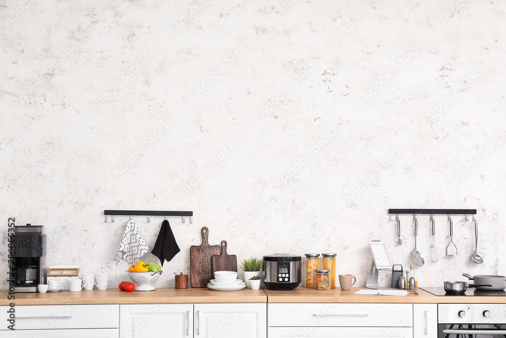 Set of utensils on kitchen counter