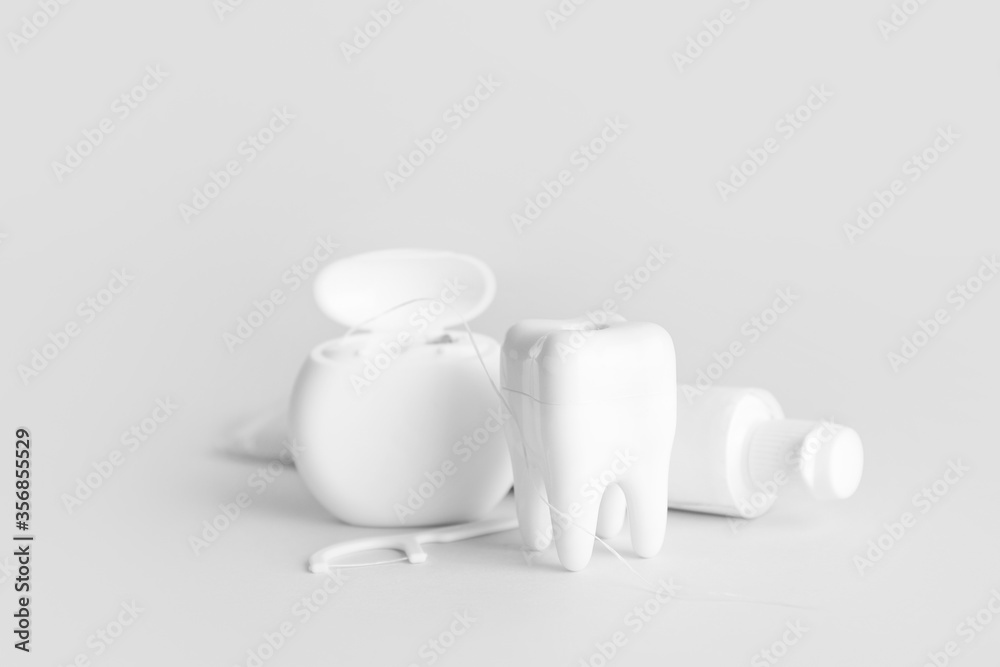 Set for oral hygiene on light background