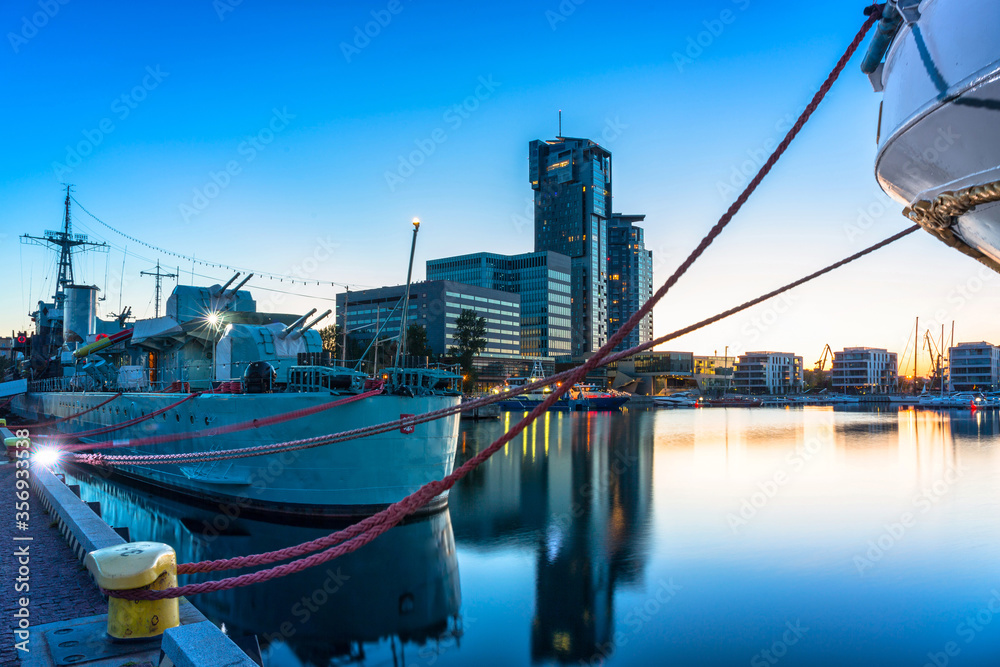 Gdynia by the Baltic Sea at dusk. Poland