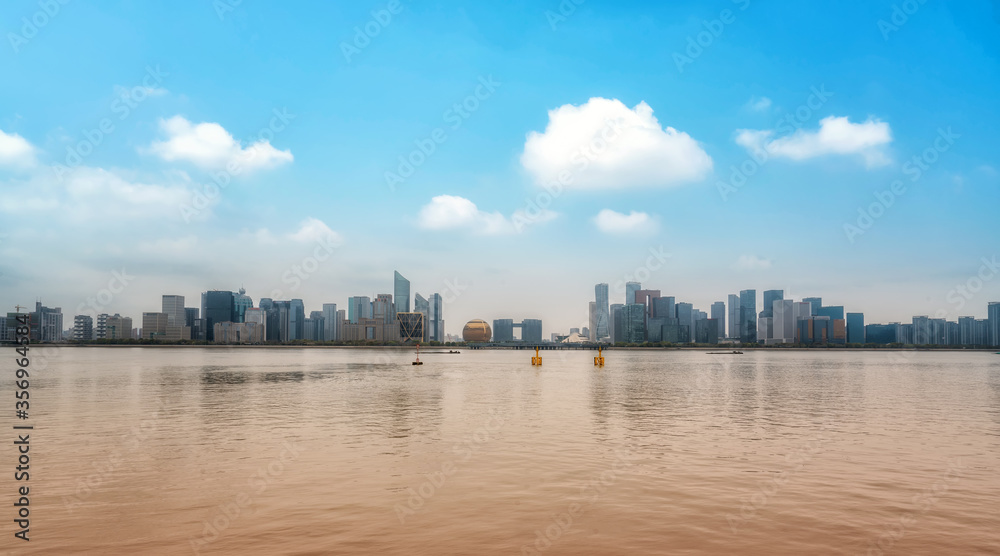 Modern City Skyline in Qiantang River New Town, Hangzhou, China