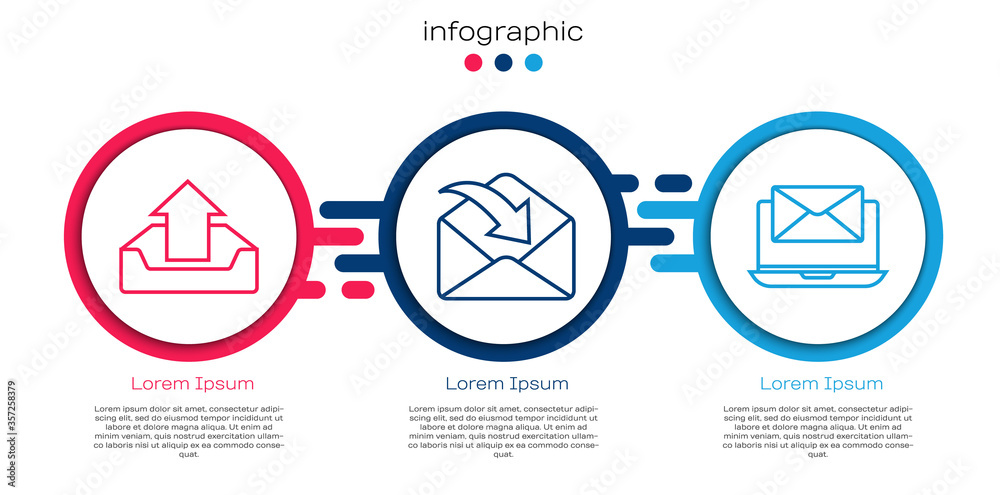设置行上传收件箱、信封和带信封的笔记本电脑。商业信息图模板。矢量