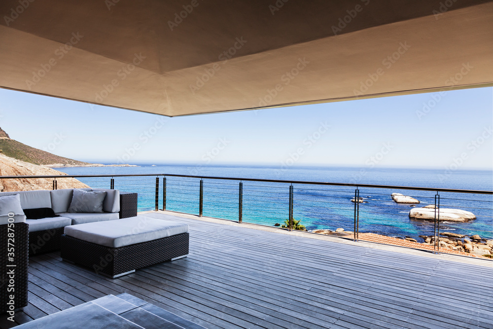 Luxury balcony overlooking ocean