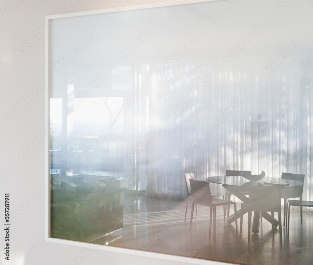 Dining table and chairs through window