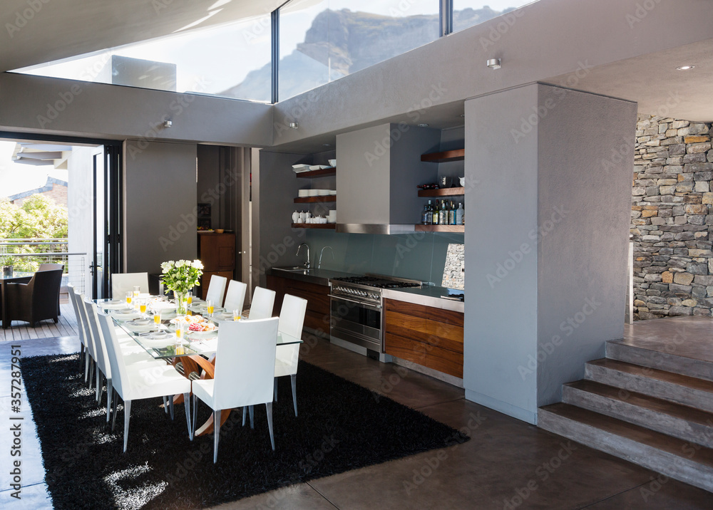 Table and chairs in modern dining room