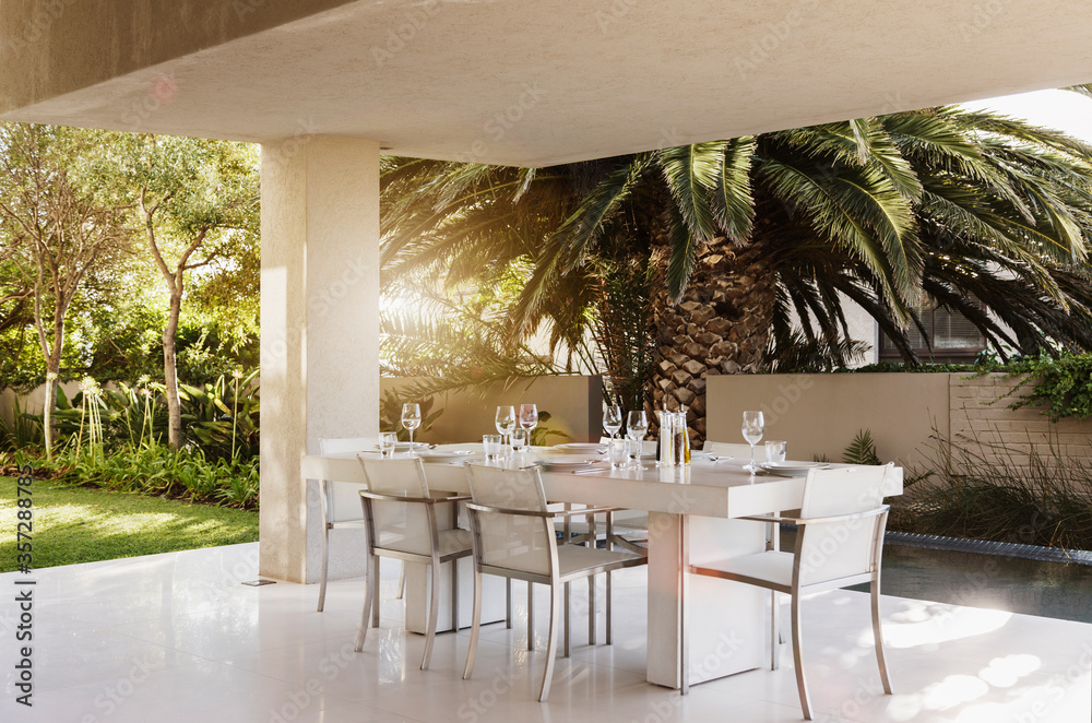 Set table on modern patio